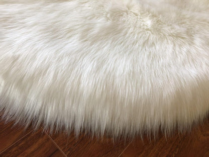 LAMBZY Faux Sheepskin Hypoallergenic Free Shape Silky Shag Rug, Luxury Shaggy Silky Plush Carpet for Bedrooms Living Room Kids Rooms Sofa Floor Rugs (Triple Side by Side 3'x6', 90x180cm,White)