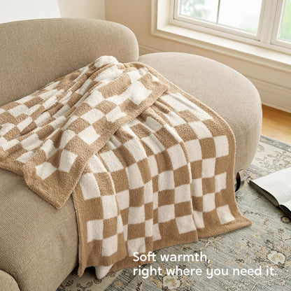 Joiedomi Twin Blanket for Couch Bed, Checkered Knitted Blankets Gifts for Women Mom Girls, Cozy Cute Soft Throw Home Room Decor Aesthetic for Women Mothers Birthday Gifts 60x80 Inches