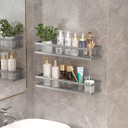 PUSDON Metal Wall Hanging Basket 2 Packs DIY Suitable for Multiple Scenes - Large Silver Grey Netting