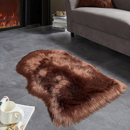 AMTOVO Faux Fur Rug, Coffee Small Area Rug, Fluffy Sheepskin Rug, Fuzzy Ultra Soft 2 x 3 ft Shag Rugs for Bedroom Sofa Throw Cushion Room Decor, Sheepskin
