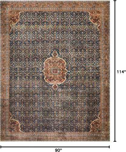Loloi Layla Collection LAY-09 Cobalt Blue/Spice 7'-6" x 9'-6" .13" Thick Area Rug, Soft, Durable, Vintage Inspired, Distressed, Low Pile, Non-Shedding, Easy Clean, Printed, Living Room Rug