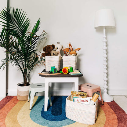 OrganiHaus Woven Storage Baskets for Organizing, Cotton Rope Organizer Bins for Shelves, Closet & Nursery, Dog Toy Basket, Decorative Bins for Toys, Towels & Books - 15x10x9, Rainbow Stitches