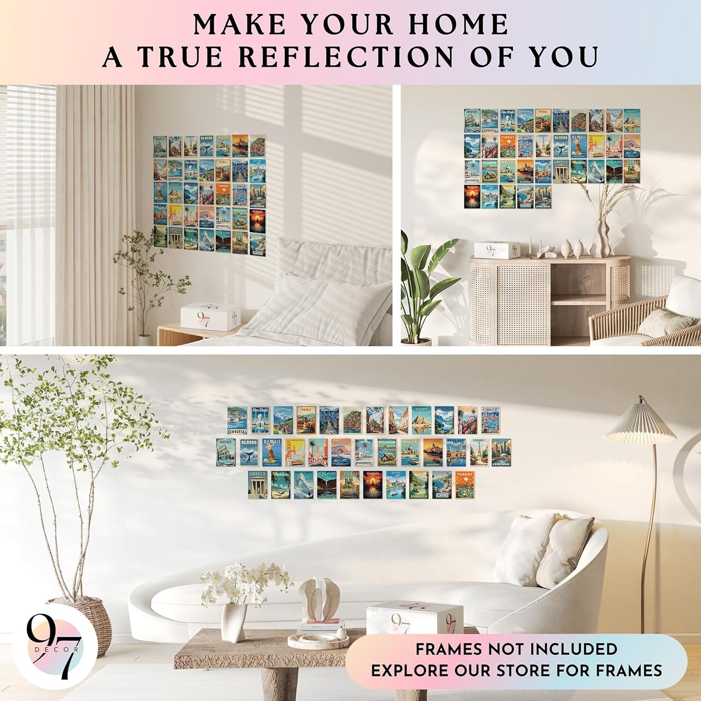 97 Decor Vintage Travel Decor - Travel Posters Wall Art Prints, Vintage Postcards from Around The World, City Landscape Aesthetic Pictures Retro Popular Cities Photo Collage Kit for Teen Bedroom (4x6)