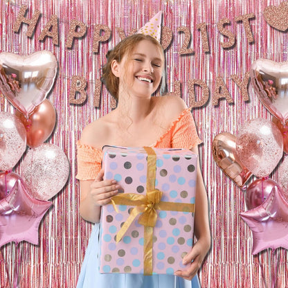 BRAVESHINE Rose-Gold Tinsel Foil Fringe Curtains - 2Pcs 3.2x8.2ft Metallic Holiday Photo Booth Backdrop Party Supplies for Birthdays Valentines Day Bridal Shower Bachelorette Engagement Party