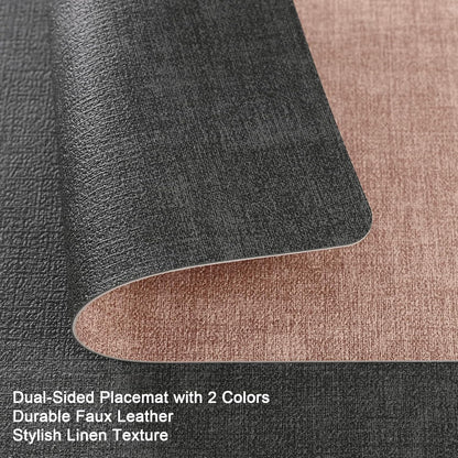 Myir JUN Placemats Dual Sided, Faux Leather Place Mats Set of 8 Indoor Placemats for Dining Table Non-Slip Washable Placemats Heat Resistant Outdoor Table Mats (Set of 8, Gray Pink)
