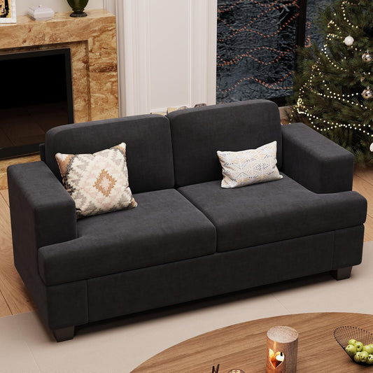 Sofa, 63” Comfy Loveseat Sofa with Deep Seats, Couch for Living Room, Modern Sleeper Couch, Dark