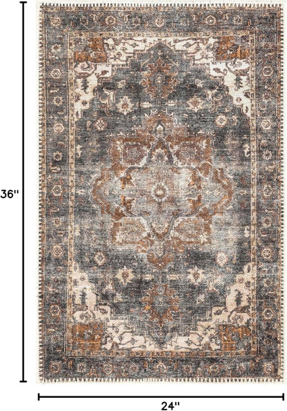 Keen Home Design 2x3 Rug - Machine Washable Entry Rug with Non-Slip Backing, Ideal for Enteryway, Kitchen, Bathroom, Laundry Room - Vintage, Easy Clean, Durable, Low Pile Rug - (2' x 3')