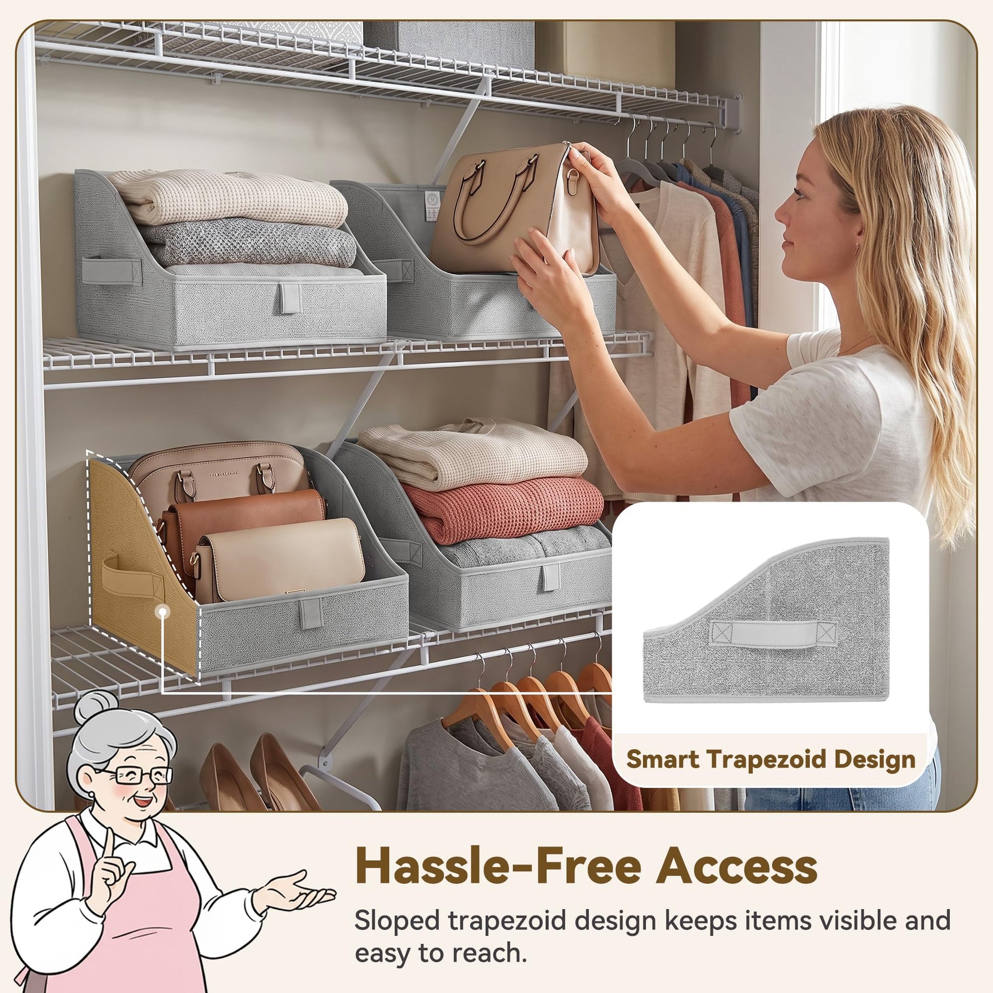 GRANNY SAYS Trapezoid Closet Storage Bins, Small, Gray, 3-Pack