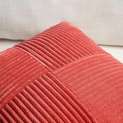 Fancy Homi 2 Packs Red Decorative Throw Pillow Covers 16x16 Inch for Living Room Couch Bed Sofa, Holiday Christmas Home Decor Gift, Soft Corss Patchwork Corduroy Textured Square Cushion Case 40x40 cm