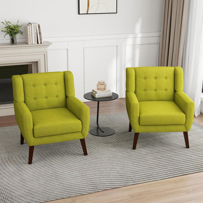 UIXE Accent Chair, Modern Upholstered Armchair in Fabric for Living Room, Comfy Club Arm Chairs Single Sofa Button Tufted Bedroom Reading Seat - Green