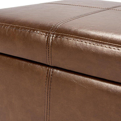 Adeco Storage Ottoman Foot Rest Stool, Leather Ottoman Footstool with Hinged Lid, 17" Small Foot Stool Bench for Living Room, Bedroom