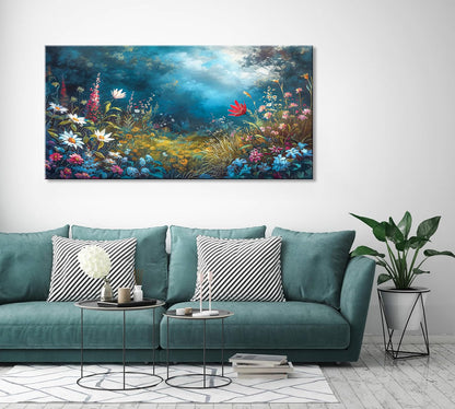 LASMOND Beautiful Colorful Grassland in Forest Landscape Wall Art Decor Artwork for Bedroom (20x40 Inches)