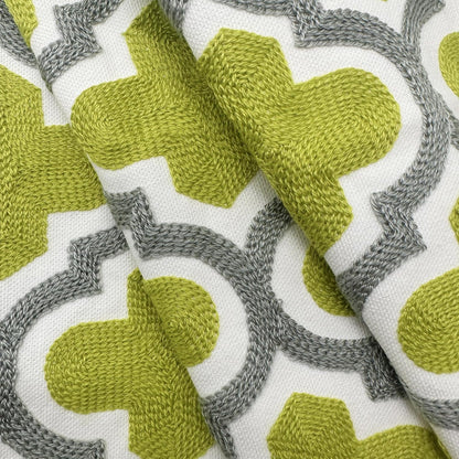 Alysheer Embroidered Lumbar Decorative Throw Pillow Cover 12"x 20", Classic Boho Geometric Embroidery Pattern Cotton Rectangular Cushion Case for Sofa Couch Living Room Bedroom(Green Grey)