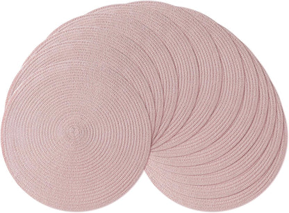 Leetaltree Round Placemats Heat and Slip Resistant Cotton Table Mats, Washable Bohemian Placemats for Dining Tables (Pink, Set of 12)