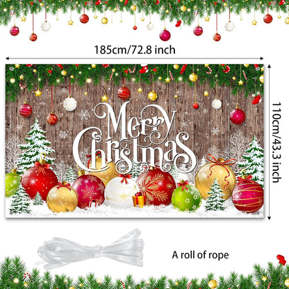 Irenare Christmas Backdrop Merry Christmas Banner Party Decoration Xmas Photography Background Photo Props for Winter Holiday New Year Eve Family Party Decoration Supplies(Large Xmas Ball)