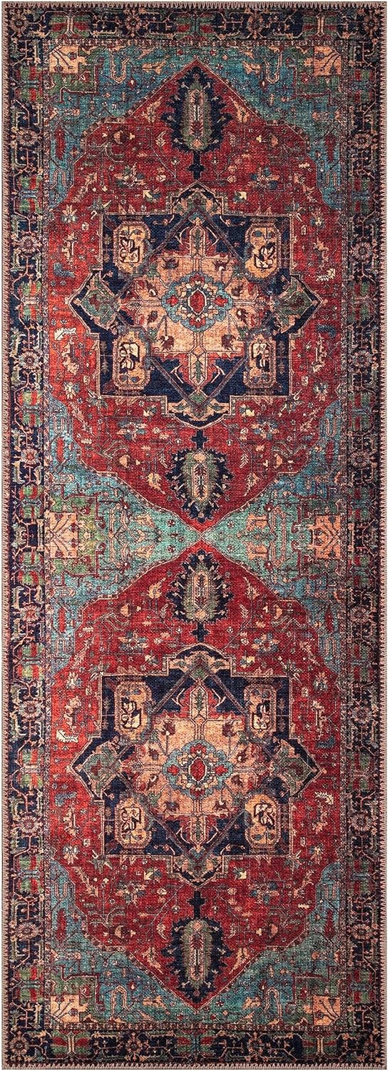 Keen Home Design 2x7 Rug - Machine Washable Runner Rug with Non-Slip Backing, Ideal for Hallway, Entryway, Kitchen, Laundry Room - Vintage, Easy Clean, Durable, Low Pile Rug - (2'6" x 7')