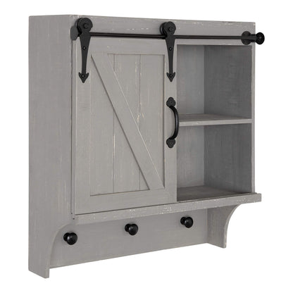 Kate and Laurel Cates Decorative Farmhouse Cabinet Wall Organizer with Sliding Barn Door and 3