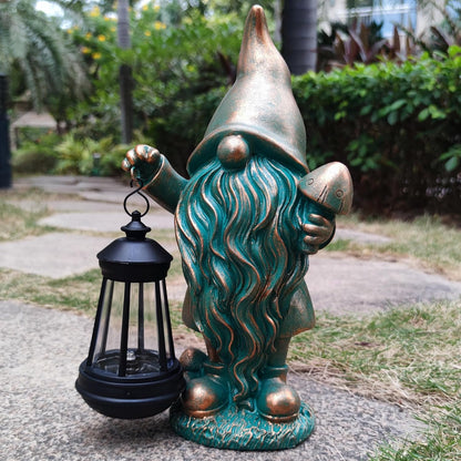Gnomes Garden Statue Outdoor Décor with Solar Lights Lantern,Gnome Solar Light Figurines Outside Decorations for Yard，Lawn Patio, Balcony, Unique Housewarming Gifts