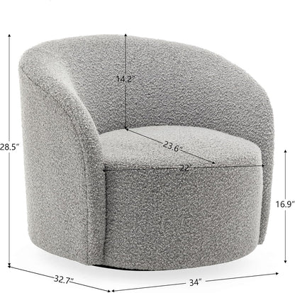 KINWELL 34" W Swivel Barrel Chair Set of 2, Mid Century Modern Round Upholstered Boucle Swivel Accent Chairs, No Assembly Sofa Chair for Living Room Bedroom Reading, Black White