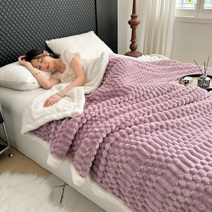 UKELER Sherpa Throw Blankets 60 × 80 inch, 470 GSM Striped Sherpa Fleece Blanket for All Season, Warm and Cozy Blanket for Couch Sofa Bed Office Camping, Purple