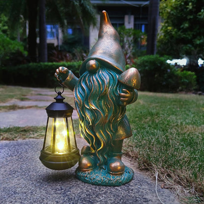 JOYBEE Garden Statues Gnomes with Solar Lantern Outdoor Decor-Gnomes Solar Figurines Lights Decorations for Patio Yard Lawn Ornaments-Gifts for Birthday Easter Housewarming