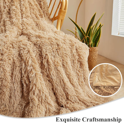 XeGe Plush Faux Fur Throw Blanket, Camel Luxurious 50x60 Shaggy Furry Blanket, Fluffy Microfiber Velvet Couch Throw, Ultra Soft Fuzzy Office Throw, Winter Fall Lap Blanket for Sofa Bed Camel