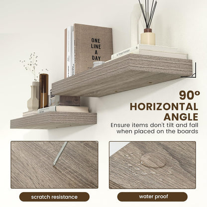 Deep Floating Shelves for Wall, 36W x 12D Rustic Large Floating Shelves Set of 2, 12'' Deep Grey Wood Floating Shelves for Living Room Bathroom Laundry Room Bedroom Kitchen Home Office - Grey