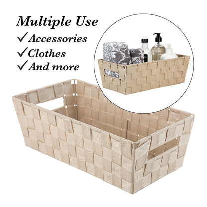 Simplify Extra Long Shelf Woven Strap Tote | Decorative Storage Basket | Built in Handles |