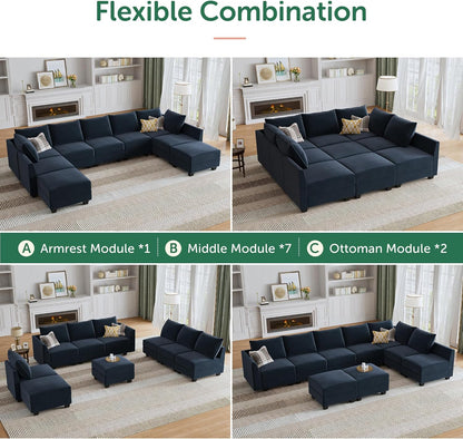 HONBAY Sectional Sleeper Sofa Velvet Sectional Sleeper Couch with Storage Modular Sleeper Sectional Sofa Couch for Living Room,Dark Blue
