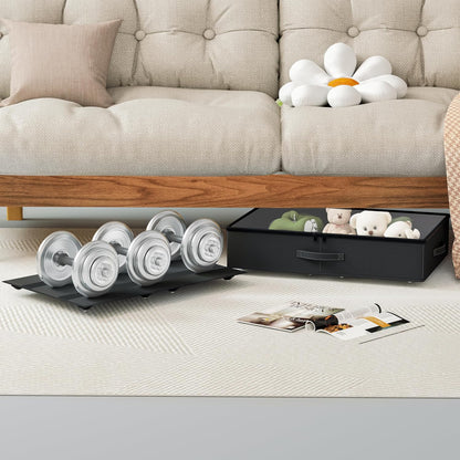 Underbed Storage With Wheels, No Assembly Required - 5.5 Inch Height Black Underbed Bins, Low Profile Rolling Shoe Storage Containers for Dorm