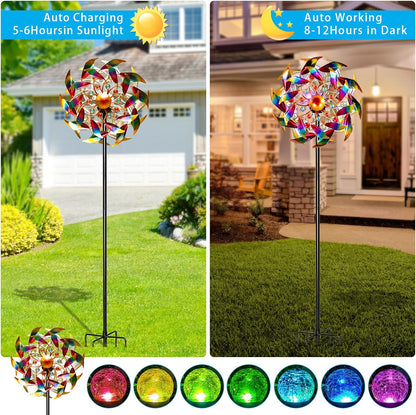 54'' Wind Spinners Outdoor Solar Garden Decor Light - Unique Gemstone Colorful Windmill, Durable Waterproof Design for Garden, Lawn, Patio