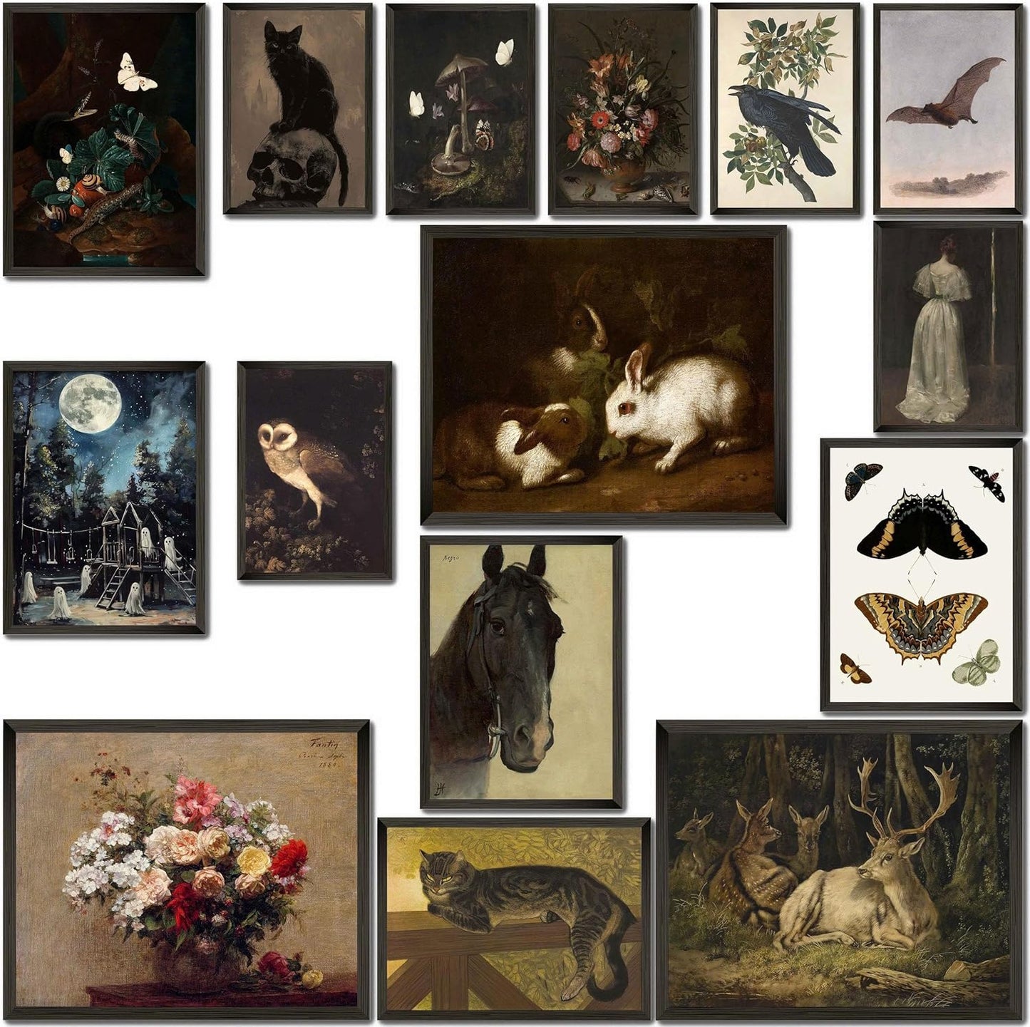 LANCHI95 15PCS Dark Cottagecore Decor, Dark Academia Decors, Cottage Core Whimsical Wall Art Goth Darks Moody Wall Decor for Living Room Bedroom 8x10 in (UNFRAMED)