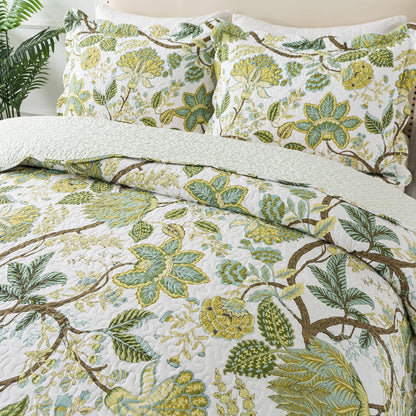 NEWLAKE Cotton Bedspread Quilt Sets - Reversible Patchwork Coverlet Set, Floral Vine Pattern, Queen Size