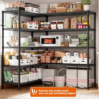 REIBII 1600LBS Storage Shelves Metal Shelving 5 Tier Wire Shelving Unit, 69.8" W Pantry Shelves Kitchen Shelves Adjustable Wire Shelf for Garage Storage Shelves, 69.8" Wx15.8 Dx72.4 H, Black