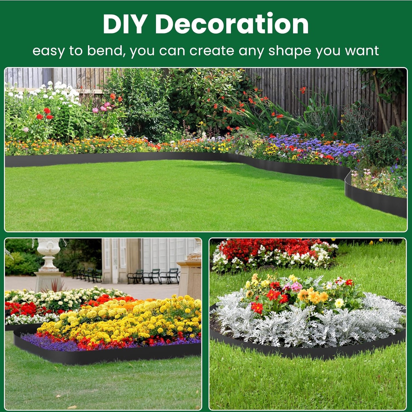 Landscape Edging, 40' 4" Tall Garden Edging with Scissors, Lawn Edging with 36 Garden Spikes and 2 Connectors, Heavy Duty PP&PE Material Edging for Landscaping, Garden, Lawn, Black