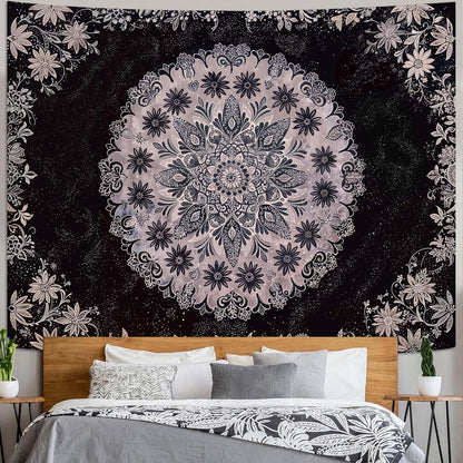 Fowocu Boho Floral Mandala Tapestry Wall Hanging Grey Bohemian Flower Medallion Tapestry Aesthetic Gray Black Hippie Indian Small Tapestries for Bedroom Living Room Dorm Decor 80 x 60 Inch