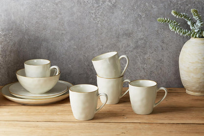 famiware Coffee Mugs Set of 4, Ocean Round 11.5oz Coffee Cup Set with Handle for Cocoa, Milk, Hot Chocolate, Tea or Water, Stoneware Cups for Kitchen, Microwave Dishwasher Safe, Vanilla White