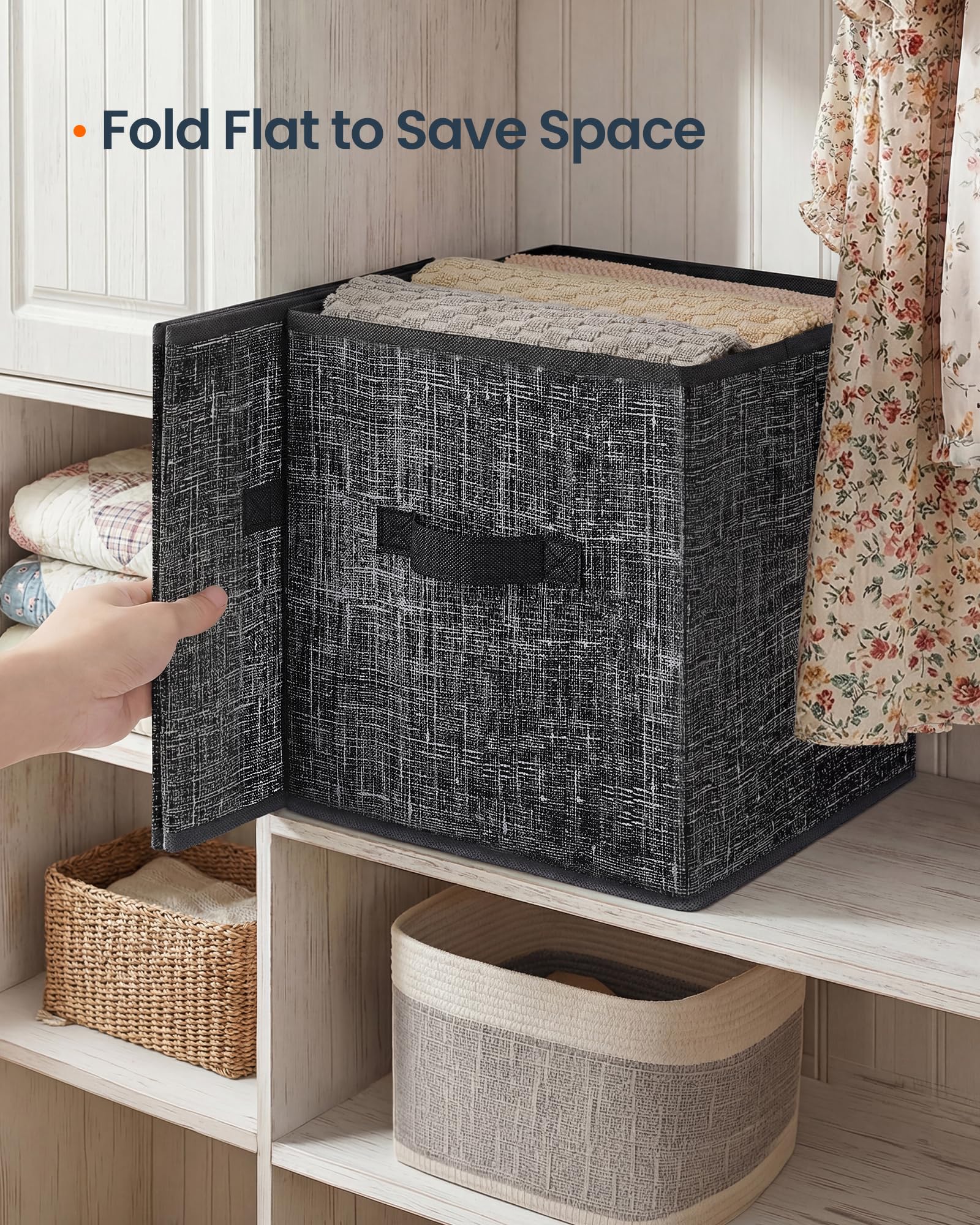 SONGMICS HOME Foldable Storage Cubes Set of 8, Fabric Shelf Organizer Bins with Handles, Closet