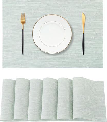 Leetaltree Mint Cream Placemats Set of 6 - Heat Resistant Non-Slip Place mats for Dining Table, Washable Durable PVC Vinyl Woven Table Mats（Mint Cream, 6）