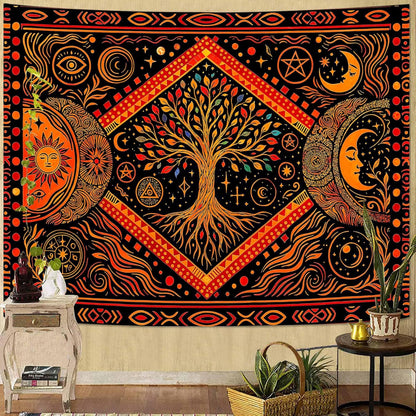 Lunerfex Tree of Life Sun Moon Stars Wall Tapestry, Cosmic Harmony Symbol Tapestries for Home Decor, Mystical Tapestry 90x70 Inch