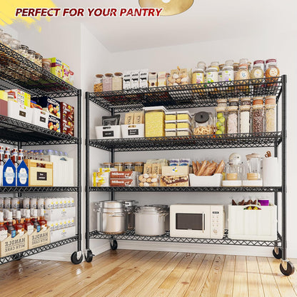 REIBII 55.5''W Storage Shelves 2500LBS Wire Shelving Rack with Wheels 75.6" H Heavy Duty Shelving Unit Adjustable Metal Shelves for Storage Rack Shelving for Kitchen Pantry 2PCS