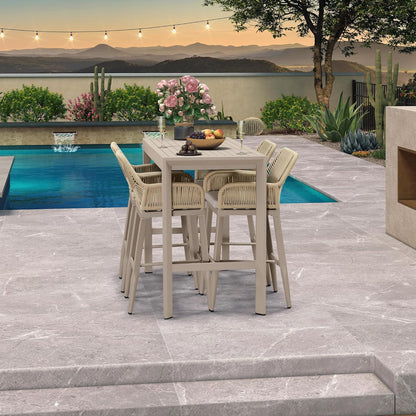 PURPLE LEAF 43.1'' Rectangle Outdoor Patio Bar Height Pub Table, Outside Aluminum Tall Kitchen Bar Table with Sturdy Legs for Bar Stool, Indoor and Outdoor, Garden, Champagne