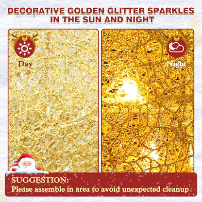 4.5FT Lighted Reindeer Family Set for Christmas Decoration, 3 Pieces Pre-Lit Iridescent Deer with 200 LED Lights, 3D Glittered Standing Holiday Display for Outdoor, Indoor, Golden