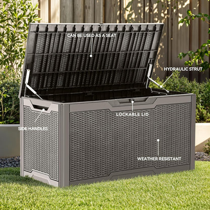 YITAHOME 100 Gallon Outdoor Storage Box, Large Water Resistant Resin Deck Box, Indoor Outdoor Lockable Storage Container for Patio, Garden, Cushions, Tools, Equipment (Taupe)