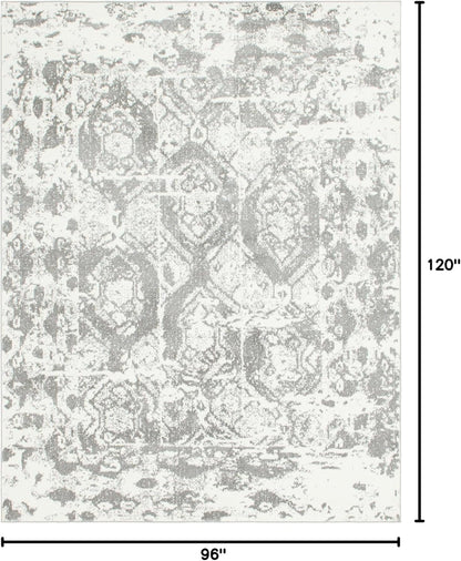 Unique Loom Rosso Collection Vintage, Geometric, Bohemian, Traditional, Distressed, Southwestern Area Rug, Rectangular 8' 0" x 10' 0", Light Gray/Ivory