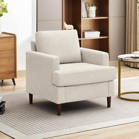 Mid-Century Accent Chair,Modern Linen Fabric Armchair for Living Room,Comfy Upholstered Reading