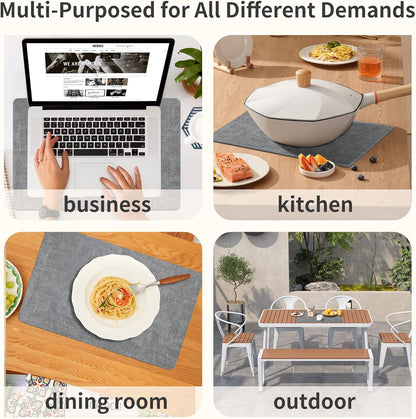 Maxpearl Faux Leather Placemats Set of 4 - Waterproof - Wipe Clean - Heat Resistant - Anti Slip Dining Table Place Mats, Suitable for Indoor & Outdoor Use, 17’’×12’’, Grey