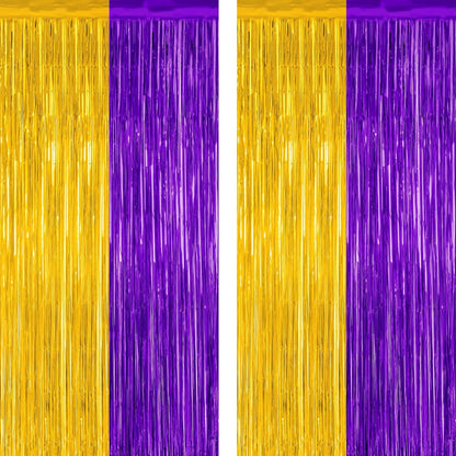 2 Pack Graduation Backdrop, 3.28 FT x 7.05 FT Grad Party Decorations 2025, Purple Gold Backdrop Foil Fringe Curtains, Metallic Purple and Gold Graduation Decorations Class of 2025 Decor