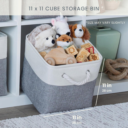 OrganiHaus 11x11 Cube Storage Bins 4 Pack, Foldable Cube Storage Organizer w/ Rope Handles, Collapsible Fabric Bins for Toys, Clothes & Closet Organization, Fabric Square Baskets - Gray