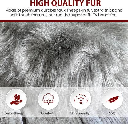 LAMBZY Faux Sheepskin Hypoallergenic Free Shape Silky Shag Rug, Luxury Shaggy Silky Plush Carpet for Bedrooms Rugs Living Room Kids Rooms Sofa Floor Rugs (Quarto 4 Pelts 4'x6', 120x180cm Grey)